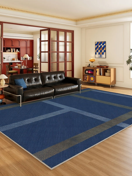 Washable Contemporary Modern Rugs, Blue Modern Rugs for Living Room, Large Modern Rugs for Dining Room, Modern Rugs Next to Bed