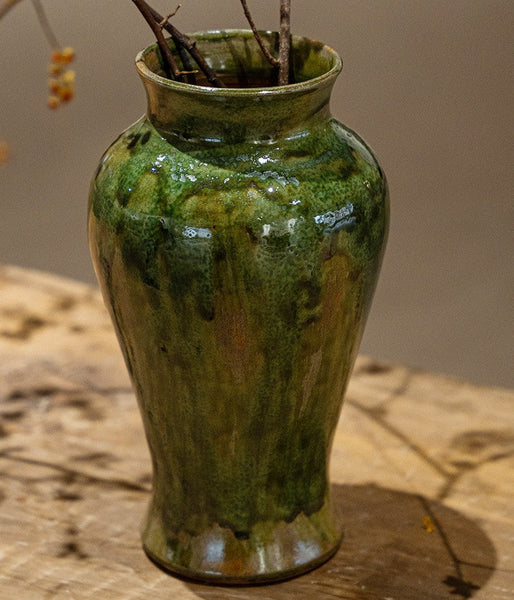 Ceramic Bouquet Vases, Green Flower Vases on Table, Porcelain Flower Vases, Dining Table Centerpiece, Handmade Water Holding Flower Vase-Art Painting Canvas