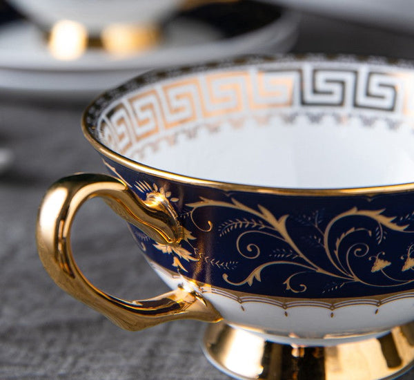 Unique Blue Tea Cup and Saucer in Gift Box, Blue Bone China Porcelain Tea Cup Set, Royal Ceramic Cups, Elegant Ceramic Coffee Cups-Art Painting Canvas