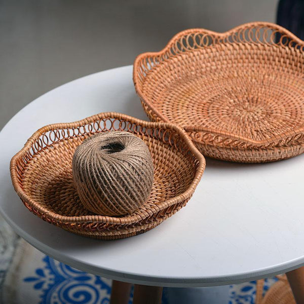 Rattan Storage Basket, Fruit Basket, Woven Round Storage Basket, Kitchen Storage Baskets, Storage Basket for Dining Room-Art Painting Canvas