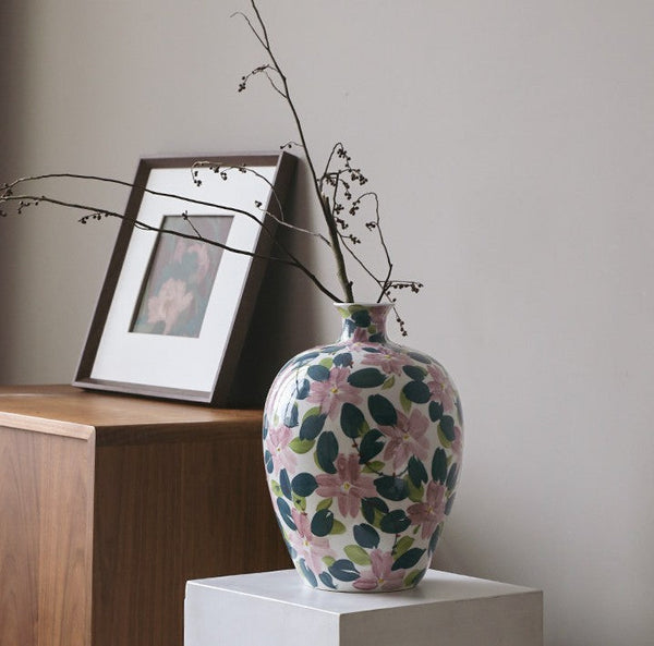 Centerpiece Ceramic Bouquet Vases, Contemporary Vases on Dining Table, Unique Handmade Modern Flower Vase, Large Porcelain Vases for Modern Home Decor-Art Painting Canvas