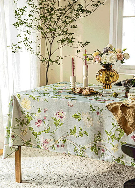 Singing Bird Tablecloth for Round Table, Kitchen Table Cover, Flower Table Cover for Dining Room Table, Modern Rectangle Tablecloth Ideas for Oval Table-Art Painting Canvas