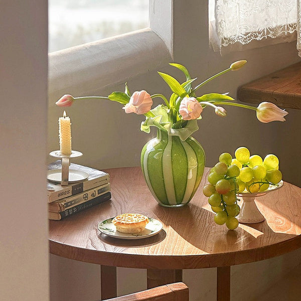 Modern Glass Flower Vases, Green Glass Flower Vases, Bud Vases, Water Holding Flower Vases, Handmade Flower Vases on Table-Art Painting Canvas