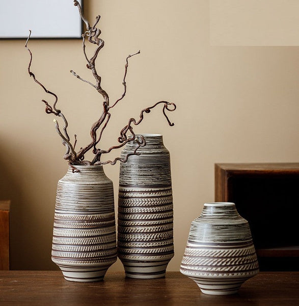 Modern Bouquet Flower Vases, Centerpiece on Dining Table, Handmade Pottery Flower Vases Urn, Water Holding Flower Vases, Large Flower Vase on Table-Art Painting Canvas