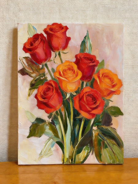 Hand Painted Canvas Art, Original Flower Paintings, A Bunch of Red Rose Flowers, Original Oil Paintings, Small Canvas Artwork-Art Painting Canvas
