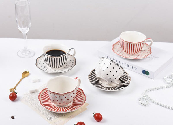 Unique Porcelain Cup and Saucer, Afternoon British Tea Cups, Creative Porcelain Tea Cup Saucer Set, Elegant Modern Ceramic Coffee Cups-Art Painting Canvas