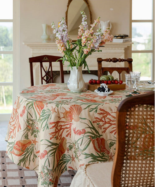 Modern Rectangle Tablecloth for Dining Room Table, Sea Shell Pattern Tablecloth, Square Tablecloth, Farmhouse Table Cloth, Wedding Tablecloth-Art Painting Canvas