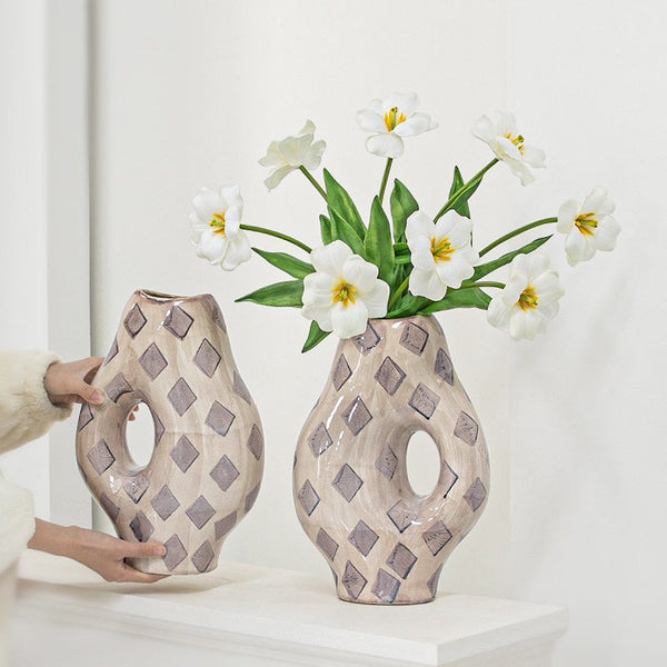 Unique Porcelain Flower Vases, Flower Vases on Table, Contemporary Vases for Modern Home Decor, Ceramic Bouquet Vases, Dining Table Centerpiece-Art Painting Canvas