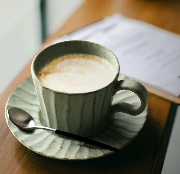 Unique Tea Cup and Saucer, Modern Tea Cup Set for Afternoon Tea, Handmade Pottery Coffee Cup, Creative Ceramic Coffee Cup with Saucer-Art Painting Canvas