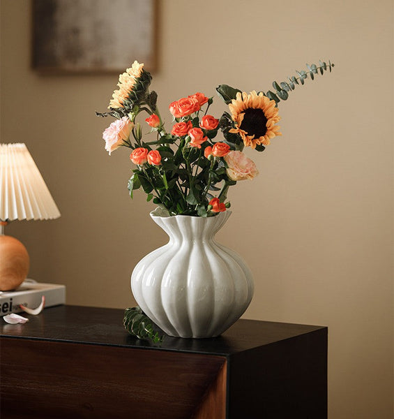 Handmade Water Holding Flower Vases, Porcelain Flower Vases, Modern Flower Vase Centerpiece on Table, Ceramic Bouquet Vases-Art Painting Canvas