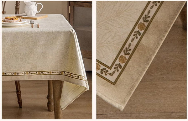 Cream Color Table Cover for Dining Room Table, French Style Tablecloth for Dining Table, Modern Rectangle Tablecloth for Oval Table-Art Painting Canvas