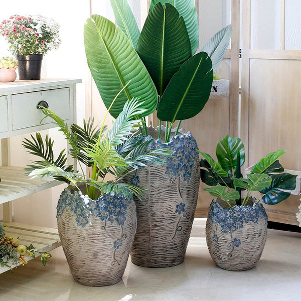 Modern Outdoor Garden Flower Pots, Extra Large Garden Flower Planters, Oversized Garden Flower Pot, Garden Ornaments, Large Resin Gardern Flower Planter-Art Painting Canvas