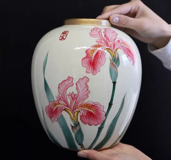 Centerpiece Ceramic Bouquet Vases, Handmade Modern Flower Vase, Large Flower Vases on Dining Table, Porcelain Flower Vases-Art Painting Canvas