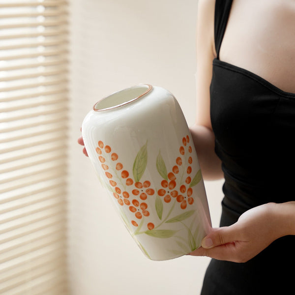 Porcelain Flower Vases, Large Flower Vases on Table, Dining Table Centerpiece, Ceramic Bouquet Vases, Handmade Water Holding Flower Vase-Art Painting Canvas