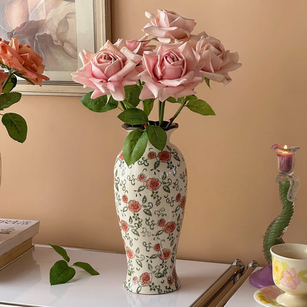 Rustic Porcelain Flower Vases, Handmade Water Holding Flower Vases, Ceramic Bouquet Vases, Tall Flower Vases on Table-Art Painting Canvas