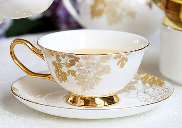 Beautiful British Tea Cups, Traditional English Tea Cup and Saucer, Porcelain Tea Cup Saucer Set, Elegant Ceramic Coffee Cups-Art Painting Canvas