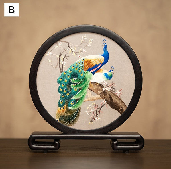 Traditional Chinese Suzhou Embroidery Ornament, Exclusive Business Present Peacock Embroidered Decor, Premium Souvenir, Unique Birthday Gift-Art Painting Canvas