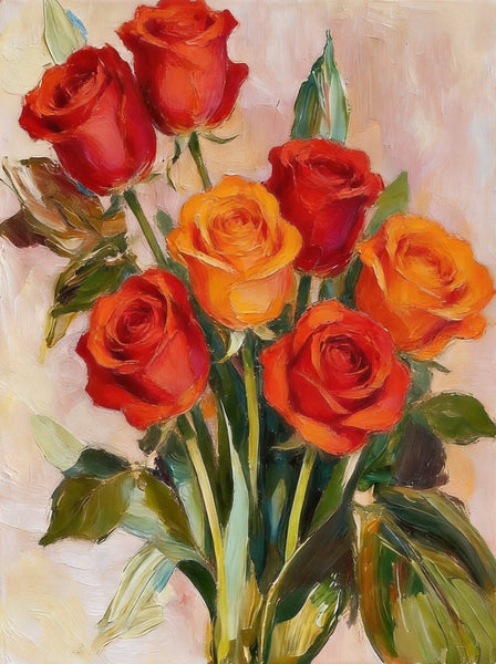 Hand Painted Canvas Art, Original Flower Paintings, A Bunch of Red Rose Flowers, Original Oil Paintings, Small Canvas Artwork-Art Painting Canvas
