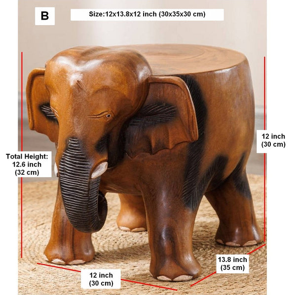 Handmade Solid Wood low Stool, Elephant Wooden Stool, Elephant Sofa Stool, Dining Table Stool, Creative Shoe-changing Stool-Art Painting Canvas