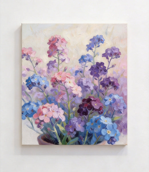 Original Small Canvas Artwork, Purple and Blue Forget-me-nots Blooming Wild, Buy Small Artwork Online, Original Flower Paintings, Hand Painted Canvas Artwork, Still Life Painting-Art Painting Canvas