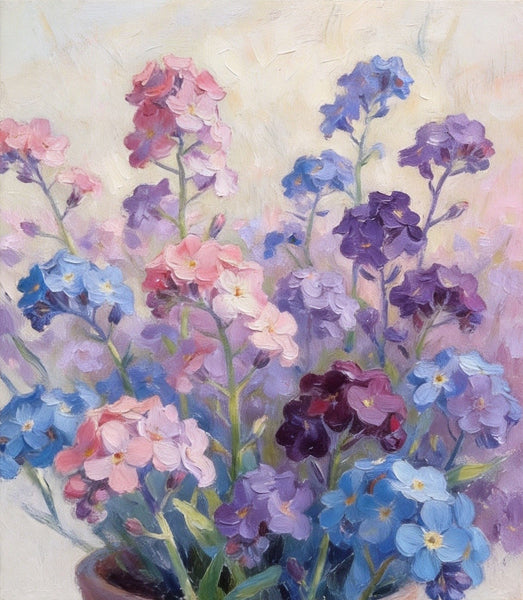 Original Small Canvas Artwork, Purple and Blue Forget-me-nots Blooming Wild, Buy Small Artwork Online, Original Flower Paintings, Hand Painted Canvas Artwork, Still Life Painting-Art Painting Canvas