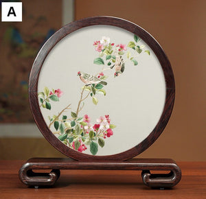 Exclusive Business Presents, Flower and Birds Silk Embroidery Ornaments, Creative Birthday Gift, Premium Souvenir, Traditional Chinese Suzhou Silk Embroidery-Art Painting Canvas