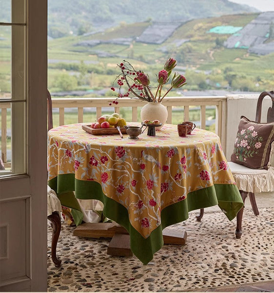 Farmhouse Table Cloth, Dining Room Flower Table Cloths, Large Square Tablecloth for Round Table, Extra Large Rectangular Table Covers for Kitchen-Art Painting Canvas