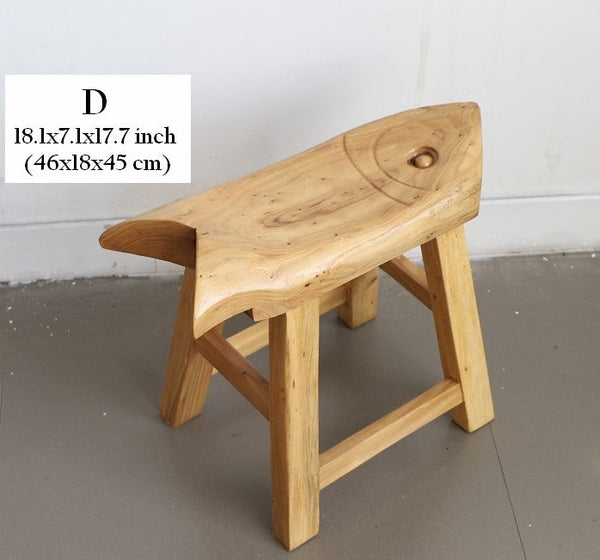 Children's Wooden Stool, Sofa Stool, Dining Table Stool, Handmade Solid Wood low Stool, Creative Shoe-changing Stool, Old Elm Wood Stool-Art Painting Canvas