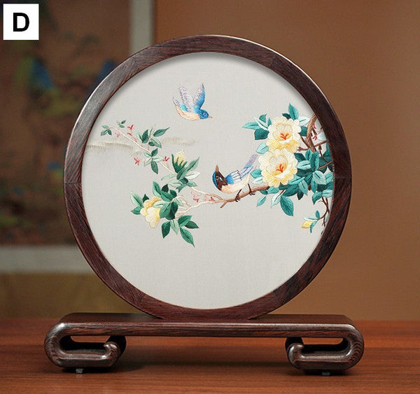 Flower and Birds Silk Embroidery Ornaments, Exclusive Business Presents, Creative Birthday Gift, Premium Souvenir, Traditional Chinese Suzhou Silk Embroidery-Art Painting Canvas