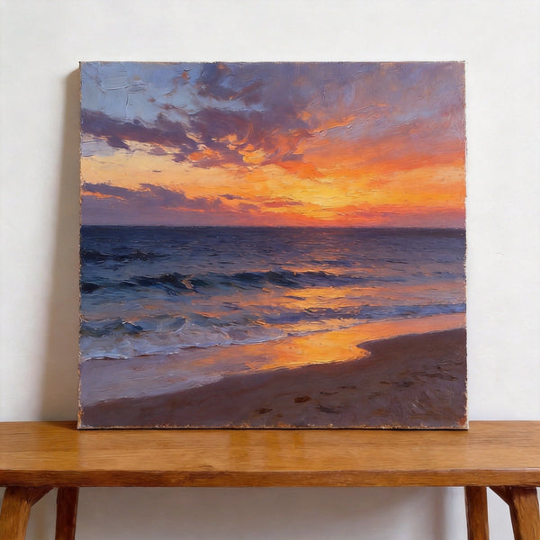 Small Canvas Wall Art Paintings, Sunset Beach Painting, Hand Painted Canvas Art, Original Seascape Paintings, Original Oil Paintings, Buy Small Artwork Online-Art Painting Canvas