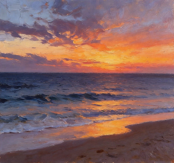Small Canvas Wall Art Paintings, Sunset Beach Painting, Hand Painted Canvas Art, Original Seascape Paintings, Original Oil Paintings, Buy Small Artwork Online-Art Painting Canvas