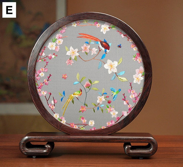 Flower and Birds Silk Embroidery Ornaments, Exclusive Business Presents, Creative Birthday Gift, Premium Souvenir, Traditional Chinese Suzhou Silk Embroidery-Art Painting Canvas
