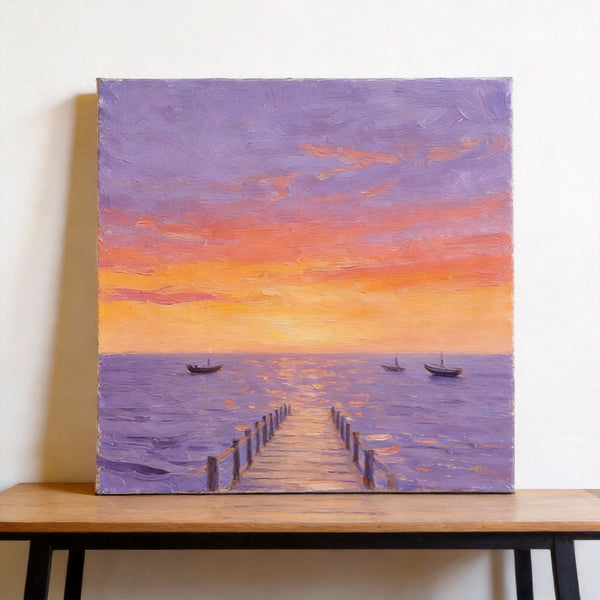 Serene Hour of the Ocean Sunset, Sunset Paintings, Hand Painted Canvas Art, Small Canvas Wall Art Paintings, Original Seascape Paintings, Original Oil Paintings, Buy Small Artwork Online-Art Painting Canvas