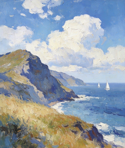 Original Landscape Paintings, Sails Beneath the Cliffside Clouds, Hand Painted Canvas Art, Small Canvas Wall Art Paintings, Buy Small Paintings Online, Original Oil Paintings-Art Painting Canvas