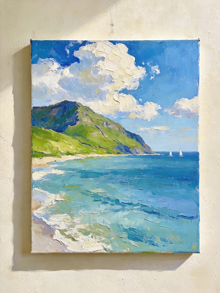 Hand Painted Canvas Art, Sunlit Coastal Sails, Original Landscape Paintings, Original Oil Paintings, Small Canvas Wall Art Paintings, Buy Small Paintings Online-Art Painting Canvas