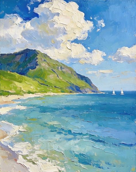 Hand Painted Canvas Art, Sunlit Coastal Sails, Original Landscape Paintings, Original Oil Paintings, Small Canvas Wall Art Paintings, Buy Small Paintings Online-Art Painting Canvas