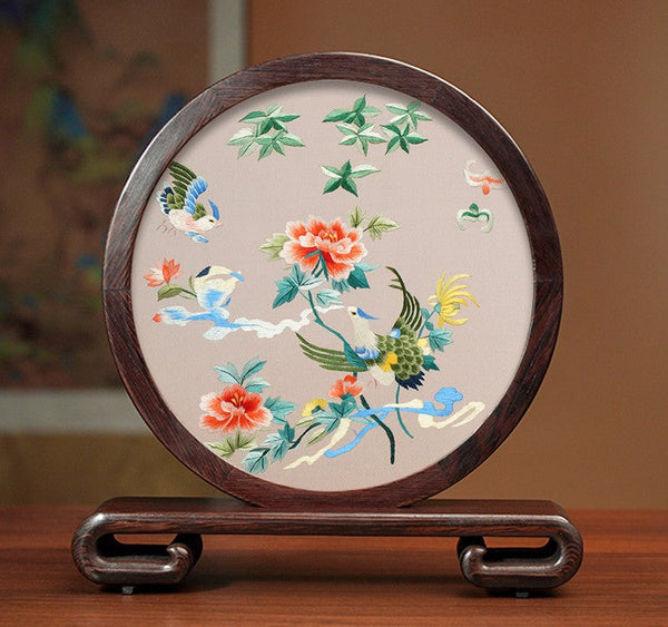 Exclusive Business Presents, Flower and Birds Silk Embroidery Ornaments, Creative Birthday Gift, Premium Souvenir, Traditional Chinese Suzhou Silk Embroidery-Art Painting Canvas