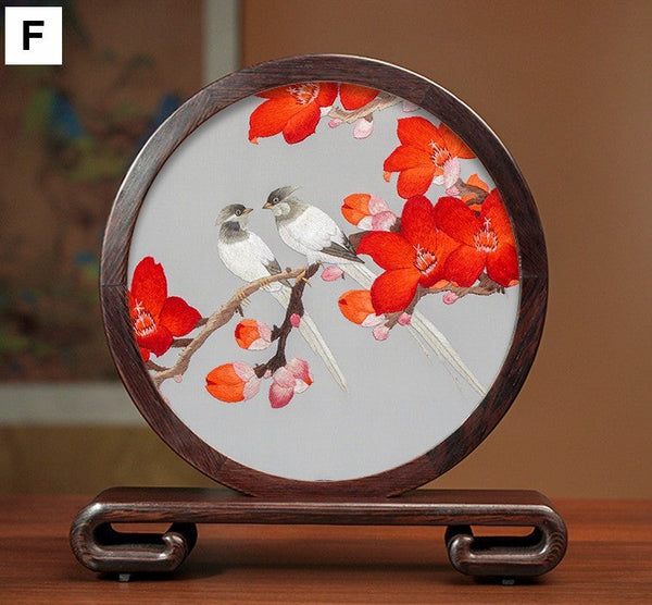 Flower and Bird Embroidery Ornaments, Unique Birthday Gift, Traditional Chinese Suzhou Silk Embroidered Ornament, Premium Souvenir, Exclusive Business Presents-Art Painting Canvas