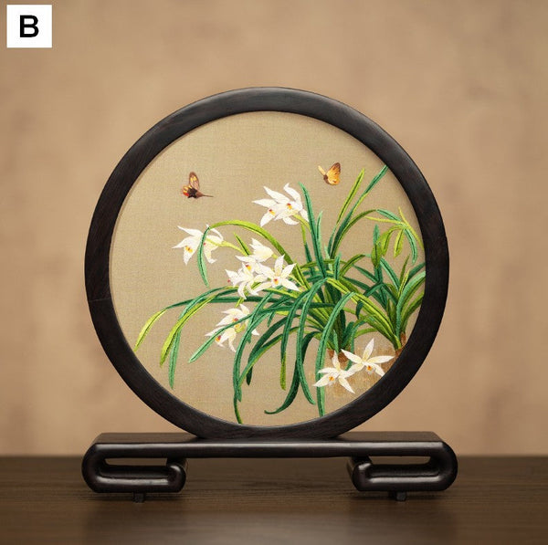 Unique Birthday Gift, Traditional Chinese Suzhou Embroidery Ornament, Exclusive Business Present Flower and Butterfly Embroidered Decor, Premium Souvenir-Art Painting Canvas