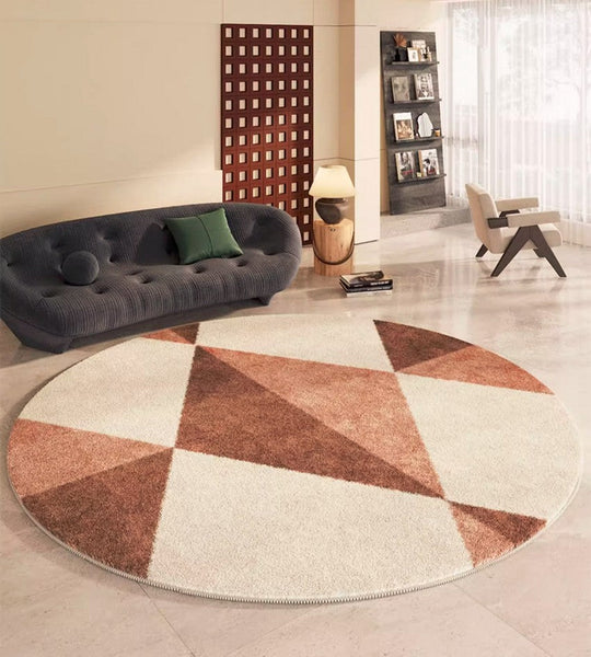 Large Contemporary Round Rugs, Geometric Modern Rugs for Bedroom, Modern Area Rugs under Coffee Table, Thick Round Rugs for Dining Room-Art Painting Canvas