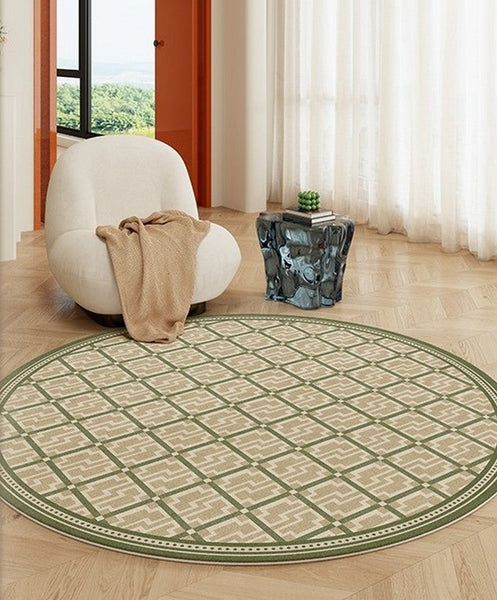 Contemporary Modern Rug for Living Room, Circular Modern Rugs under Chairs, Geometric Round Rugs for Dining Room, Bedroom Abstract Modern Rugs-Art Painting Canvas