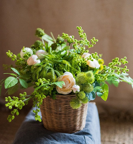 Spring Flower Arrangement for Living Room, Ranunculus Asiaticus, Globe Amaranth, Botany Plants, Beautiful Modern Flower Arrangement Ideas for Home Decoration-Art Painting Canvas