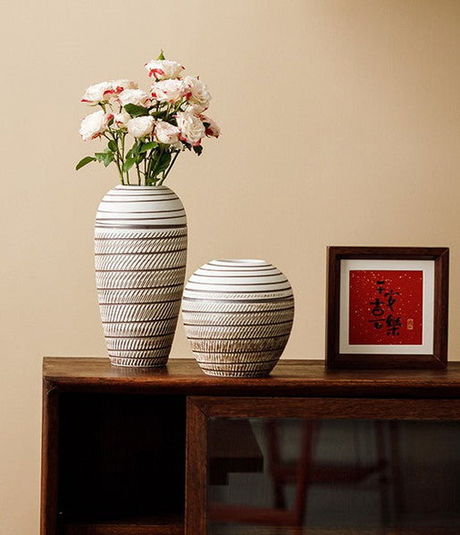 Modern Bouquet Flower Vases, Centerpiece on Dining Table, Large Flower Vase on Table, Handmade Pottery Flower Vases Urn, Water Holding Flower Vases-Art Painting Canvas