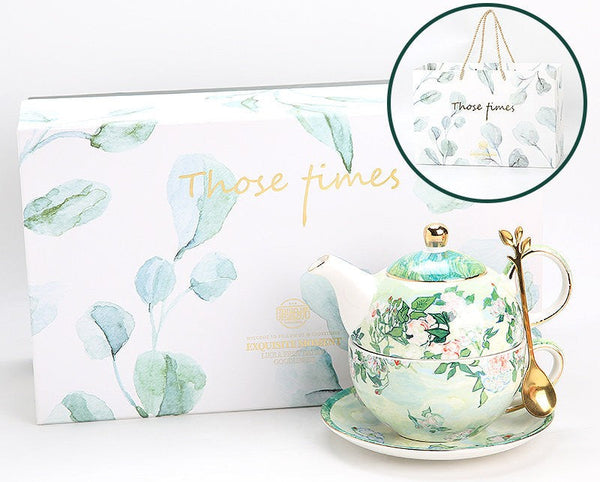 Ceramic Tea Pot with Integrated Cup, Mother-and-Baby Teapot with Matching Saucer, Vintage Style Stackable Tea Pot Set, English Style Tea Pot and Cup Set-Art Painting Canvas