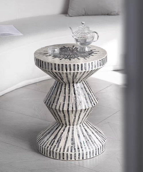 Bedside Small Side Table, Portable Casual Side Table, Shell Small Sofa Side Table, Contemporary Round Side Table, Creative Coffee Table-Art Painting Canvas