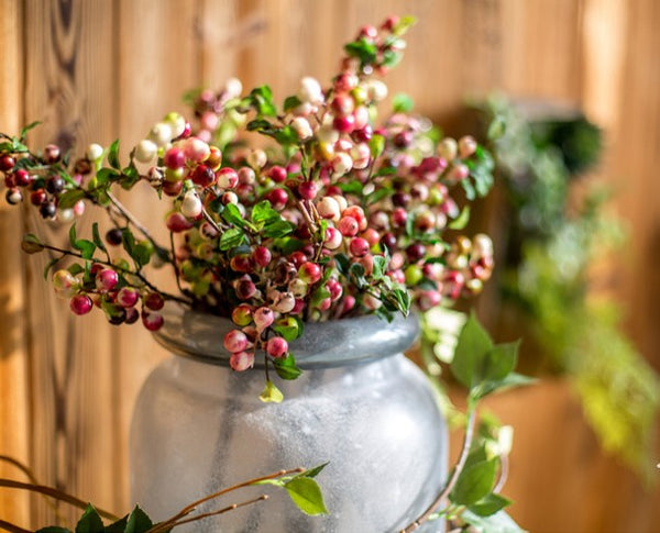 Cranberry Fruit Branch, Flower Arrangement Ideas for Living Room, Unique Artificial Flowers for Home Decoration, Spring Artificial Floral for Bedroom-Art Painting Canvas
