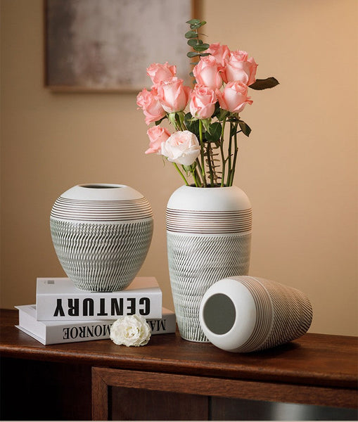 Pottery Flower Vases Urn, Modern Bouquet Flower Vases, Centerpiece on Dining Table, Large Flower Vase on Table, Handmade Water Holding Flower Vases-Art Painting Canvas