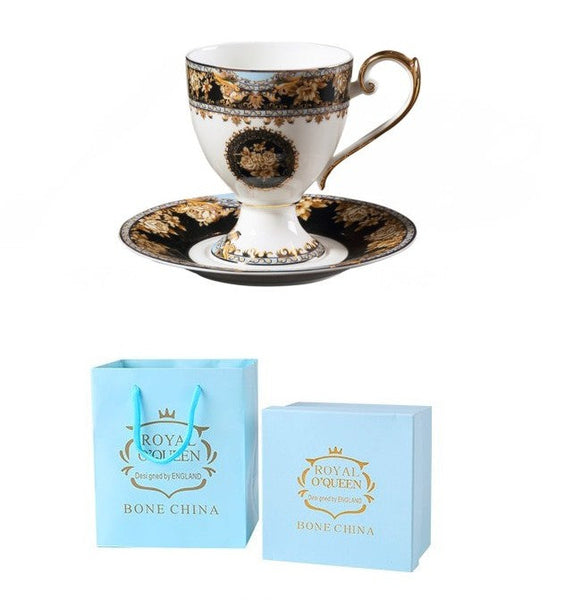 Royal Porcelain Tea Cup Saucer Set, 8 oz Tea Cup and Saucer in Gift Box as Birthday Gift, Elegant Ceramic Coffee Cups, Beautiful British Tea Cups-Art Painting Canvas