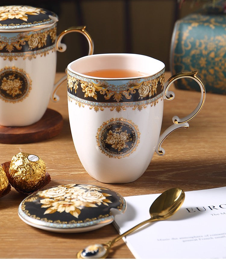Beautiful British Ceramic Mugs, Large Capacity Ceramic Mugs for Office, Large Royal Bone China Porcelain Mug, Elegant Ceramic Coffee Mug-Art Painting Canvas
