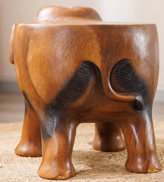 Handmade Solid Wood low Stool, Elephant Wooden Stool, Elephant Sofa Stool, Dining Table Stool, Creative Shoe-changing Stool-Art Painting Canvas
